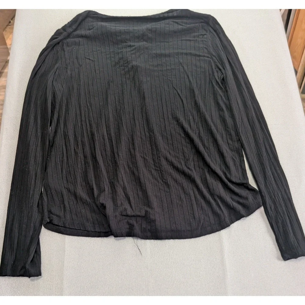 SO Ribbed Lace Up V-Neck Top Women XXL Black Good Long Sleeve JG03K076RS
